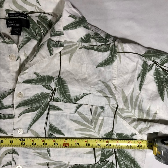 Marc Edwards Floral XL Linen Blend Hawaiian Shirt Green Palm Leaves Pattern - Picture 3 of 4
